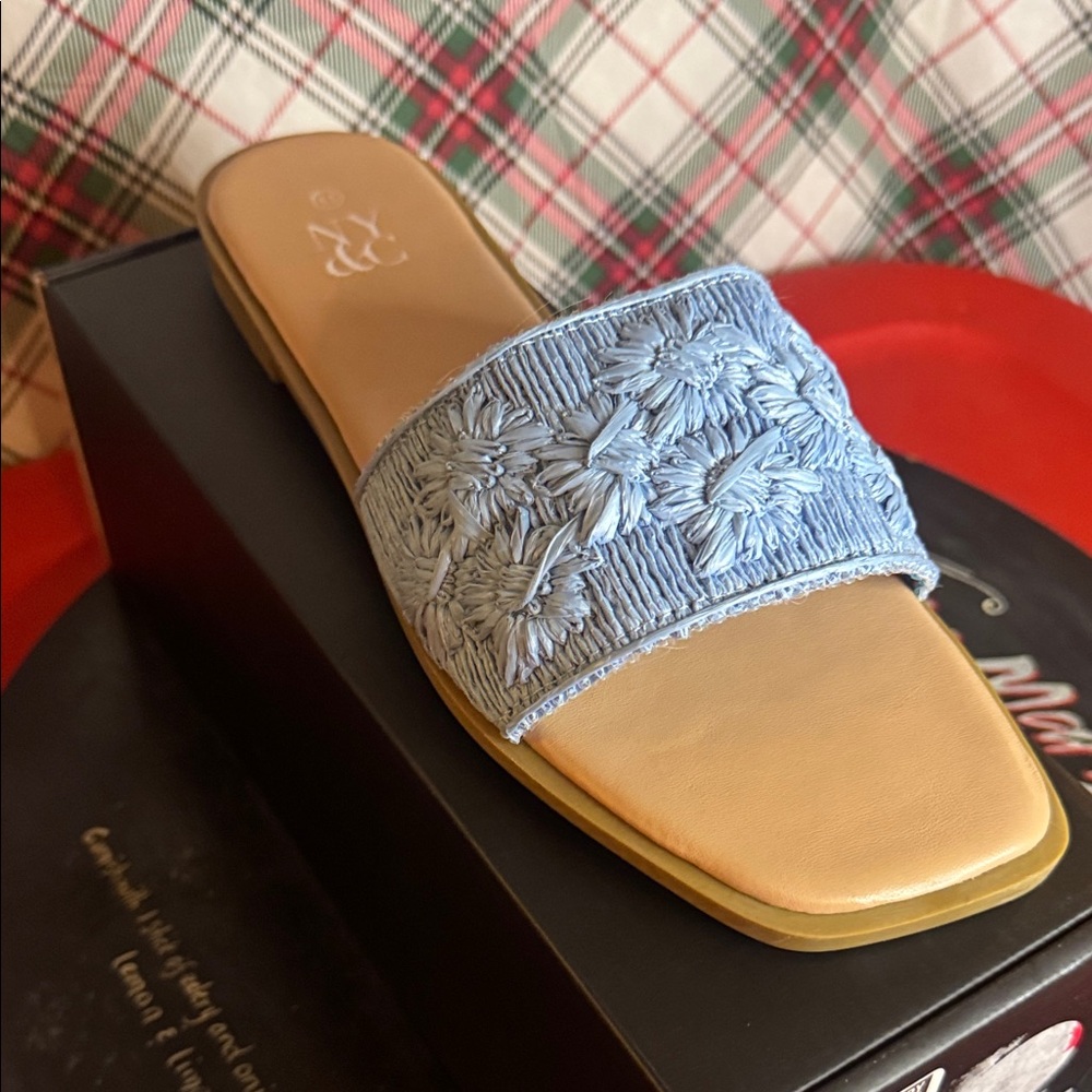 New York & Company Light Blue Embroidered Sandals